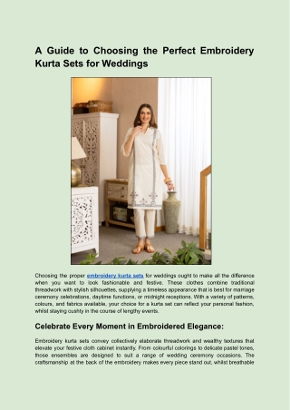A Guide to Choosing the Perfect Embroidery Kurta Sets for Weddings