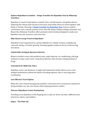 Explore Rajasthan in Comfort – Tempo Traveller for Rajasthan Tour by Maharaja Travellers