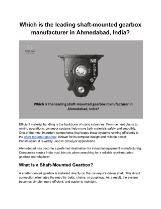 Which is the leading shaft-mounted gearbox manufacturer in Ahmedabad, India_