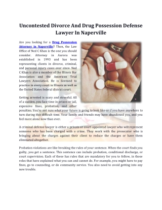 Uncontested Divorce And Drug Possession Defense Lawyer In Naperville