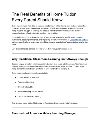 The Real Benefits of Home Tuition Every Parent Should Know