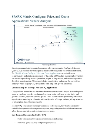 SPARK Matrix™ Configure, Price, and Quote (CPQ) Applications