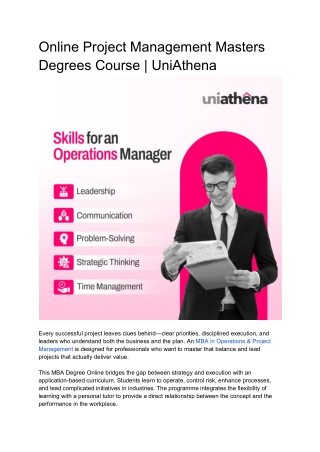 Online Project Management Masters Degrees Course - UniAthena