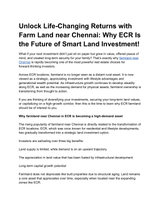 Unlock Life-Changing Returns with Farm Land near Chennai_ Why ECR Is the Future of Smart Land Investment