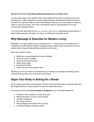 How Do You Find a Truly Relaxing Massage Experience in a Busy City