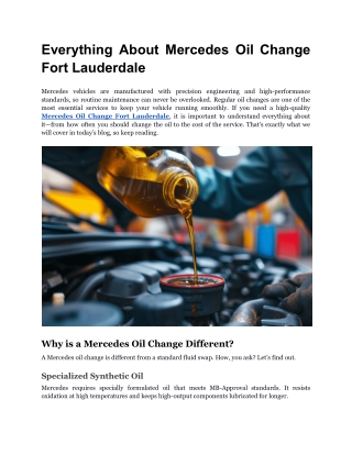 Everything About Mercedes Oil Change Fort Lauderdale
