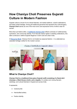 How Chaniya Choli Preserves Gujarati Culture in Modern Fashion
