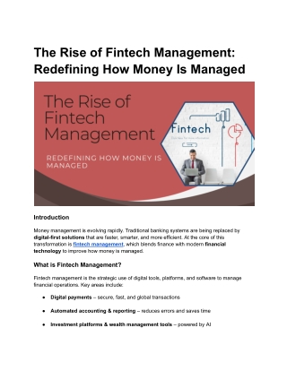 The Rise of Fintech Management: Redefining How Money Is Managed
