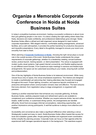 Organize a Memorable Corporate Conference in Noida at Noida Business Suites