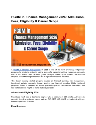 PGDM in Finance Management 2026