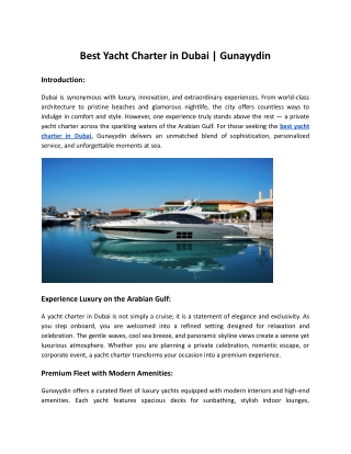 Best Yachter in dubai | Gunayydin