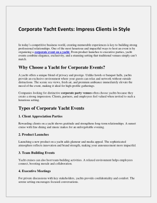 Corporate Yacht Events - Impress Clients in Style