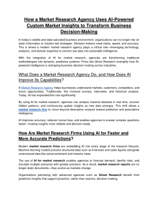 How a Market Research Agency Uses AI-Powered Custom Market Insights to Transform Business Decision-Making