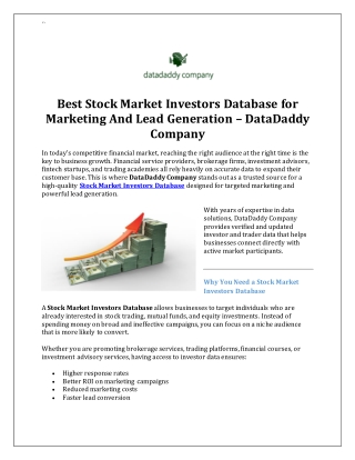 Best Stock Market Investors Database for Marketing And Lead Generation – DataDaddy Company