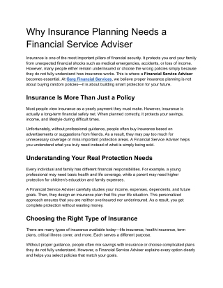 Why Insurance Planning Needs a Financial Service Adviser