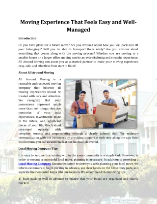 Moving Experience That Feels Easy and Well-Managed