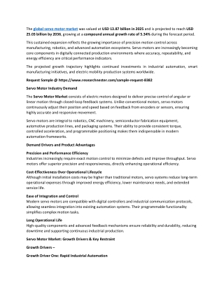 Servo Motor Market: Navigating the Shifts and Swings towards 2035