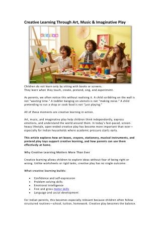 Creative Learning Through Art, Music & Imaginative Play