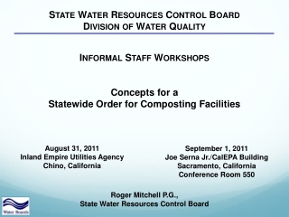 I NFORMAL S TAFF W ORKSHOPS Concepts for a Statewide Order for Composting Facilities