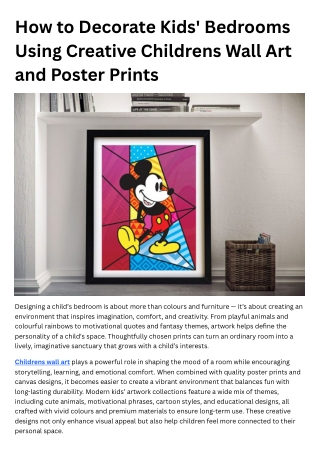 How to Decorate Kids Bedrooms Using Creative Childrens Wall Art and Poster Print