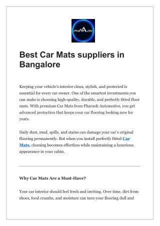 Best Car Mats suppliers in Bangalore