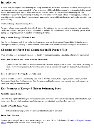 El Dorado Hills’ Guide to Energy-Efficient Swimming Pools