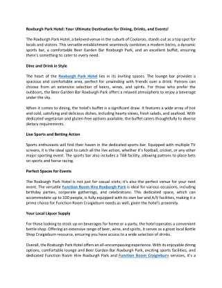 Roxburgh Park Hotel Your Ultimate Destination for Dining, Drinks, and Events!