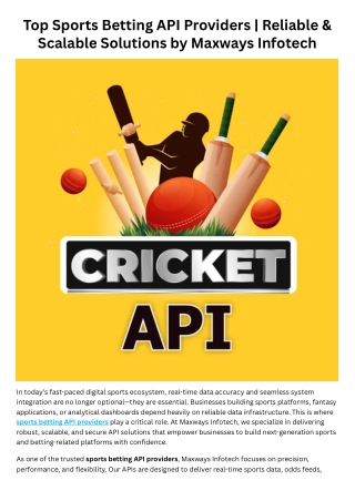 Top Sports Betting API Providers  Reliable & Scalable Solutions by Maxways Infotech