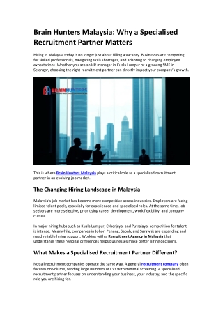 Brain Hunters Malaysia Why a Specialised Recruitment Partner Matters