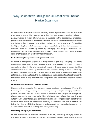 Why Competitive Intelligence is Essential for Pharma Market Expansion