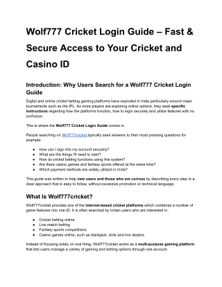 Wolf777 Cricket Login Guide – Fast & Secure Access to Your Cricket and Casino ID