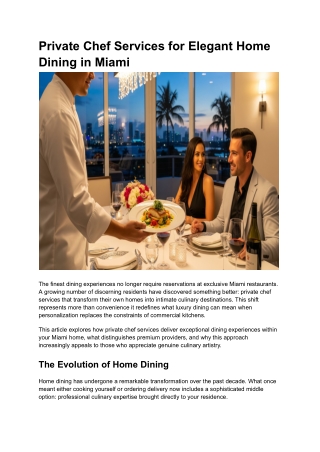 Private Chef Services for Elegant Home Dining in Miami