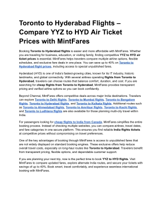 Discounted YYZ to HYD Flights | MintFares