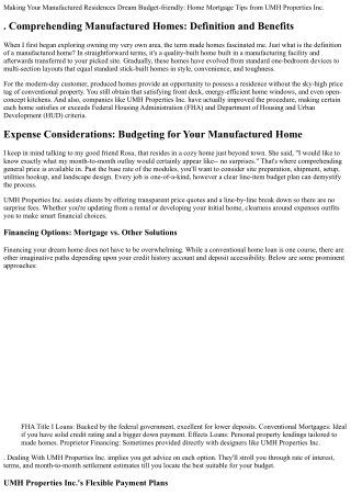. Making Your Manufactured Homes Dream Affordable: Mortgage Tips from UMH Proper