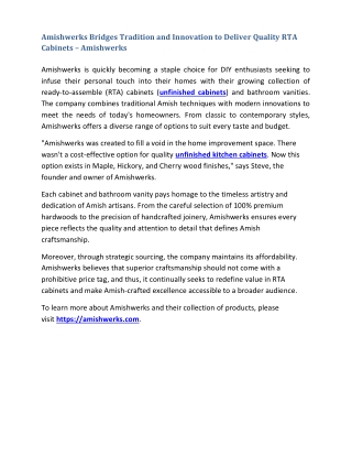 Amishwerks Bridges Tradition and Innovation to Deliver Quality RTA Cabinets – Amishwerks