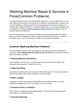 Washing Machine Repair & Services in Pune(Common Problems)1