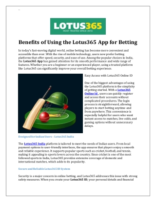 Benefits of Using the Lotus365 App for Betting