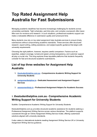 Top Rated Assignment Help Australia for Fast Submissions