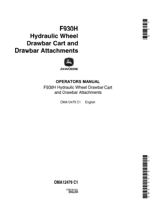 John Deere F930H Hydraulic Wheel Drawbar Cart and Drawbar Attachments Operator’s Manual Instant Download (Publication No