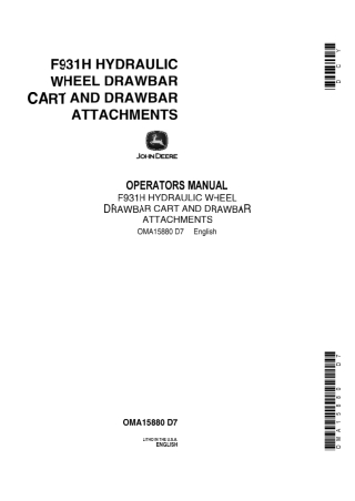 John Deere F931H Hydraulic Wheel Drawbar Cart and Drawbar Attachments Operator’s Manual Instant Download (Publication No