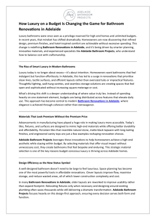 How Luxury on a Budget Is Changing the Game for Bathroom Renovations in Adelaide