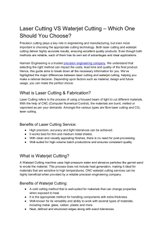Laser Cutting VS Waterjet Cutting – Which One Should You Choose