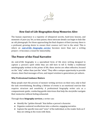 Finding Closure and Connection via Biography Services