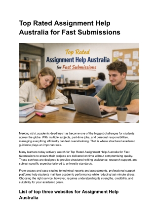 Top Rated Assignment Help Australia for Fast Submissions