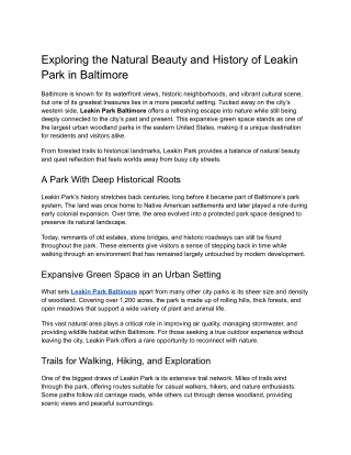 Natural Beauty and History of Leakin Park in Baltimore