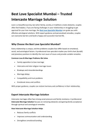 Best Love Specialist Mumbai – Trusted Intercaste Marriage Solution