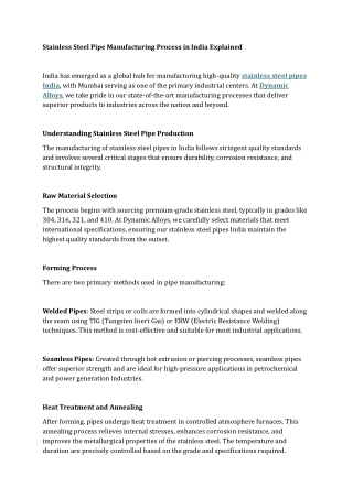 Stainless Steel Pipe Manufacturing Process in India Explained