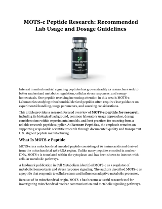 MOTS-c Peptide Research Recommended Lab Usage and Dosage Guidelines