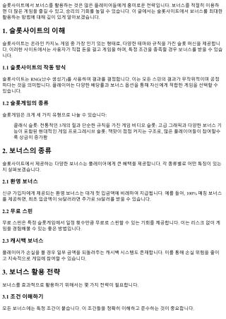 보너스를 활용한 슬롯사이트 플레이 팁