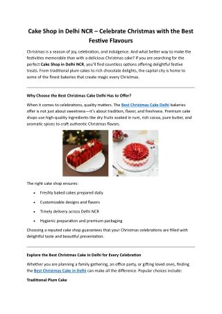 Cake Shop in Delhi NCR – Celebrate Christmas with the Best Festive Flavours